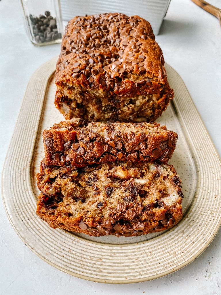 banana bread loaf on plate
