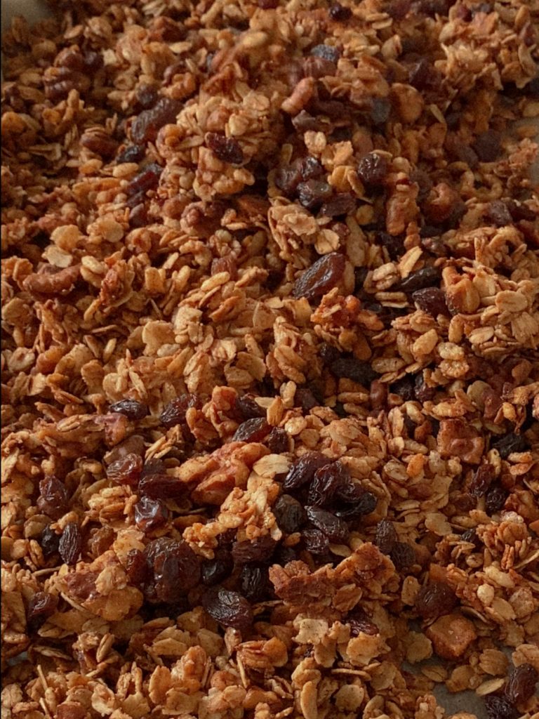 Close Up Picture of Gluten-Free Homemade Cinnamon Raisin Cookie Granola Recipe 