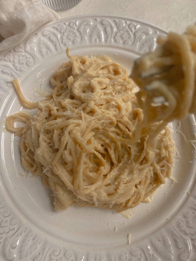 Vegan Spaghetti Recipe Made With Cauliflower Cheese Sauce. Gluten-Free and Vegan Pasta Recipe 