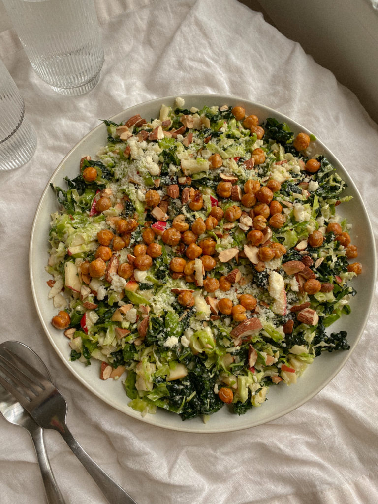 Fall Brussels and Kale Salad with Honey Mustard Dressing