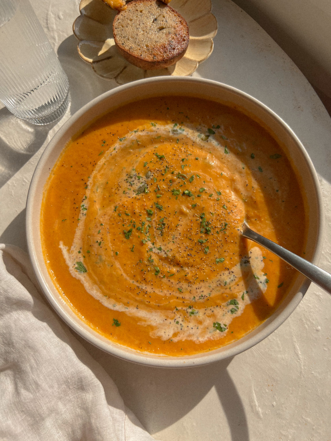 Vegan Roasted Butternut Squash + Carrot Coconut Soup