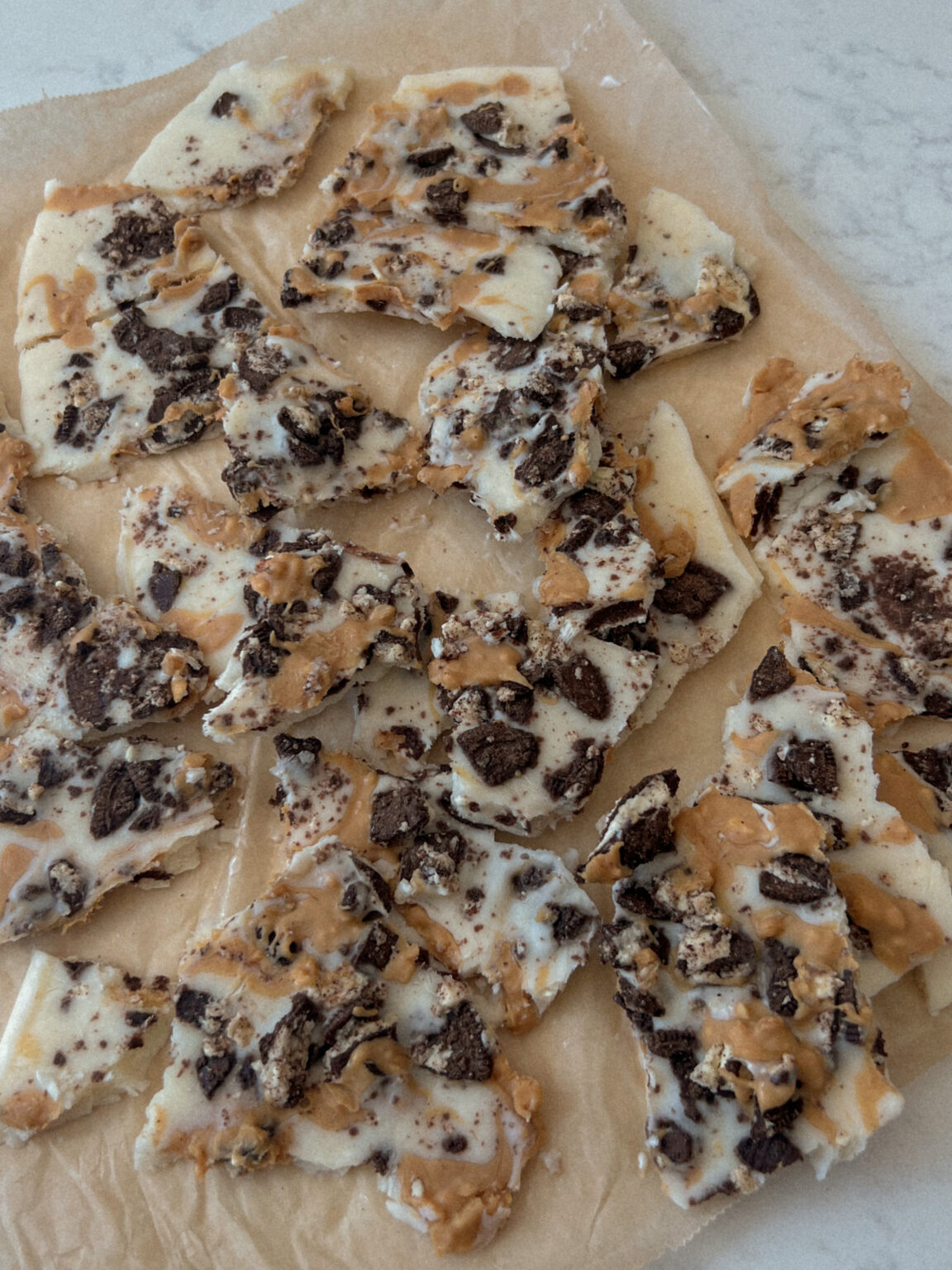 Peanut Butter Cookies + Cream Yogurt Bark